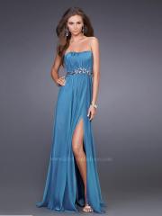 Blue Chiffon Strapless Neckline Beaded Waistline Sleeveless Floor-Length Evening Dress