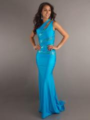 Blue Satin Sequined One-Shoulder Sleeveless Floor-Length Sexy Back Prom Dress
