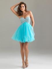 Blue Sequined Tulle A-Line Strapless Sweetheart Neckline Sleeveless Short Cocktail Dress