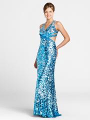 Blue Sheath Sequined V-Neck Neckline Sleeveless Cut-Outs Floor-Length Celebrity Dress