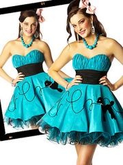 Blue Taffeta A-line Style Sweetheart Satin Band Ruffled Flowing Skirt Homecoming Dresses