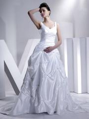 Brilliant White V-Neck Satin Floor Length Gown for Hall Wedding