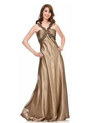 Brown Satin Appliques Straps Empire Waist Full Length A-line Style Evening Dresses