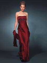 Burgundy Satin Sheath Style Strapless Rhinestone Embellishment Elegant Evening Dresses