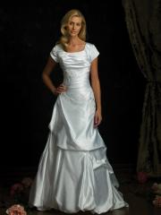 Cap Sleeves Satin Gown of Pick-Up and Embroidery