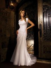 Captivating Trumpet Cap Sleeve Gown of Satin