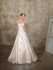 Champagne Color Satin Fabric with Shirring and Ruffles Embroidery Wedding Dress