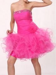 Charming A-line Strapless Sequined Trim Dropped Waist Tulle Taffeta Prom Dresses