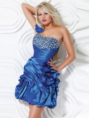 Charming A-line Style One-shoulder Neckline Rhinestone and Sequined Trim Prom Dresses