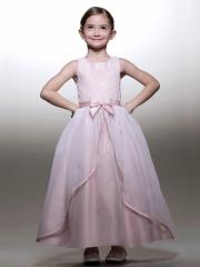 Charming Ball Gown Bow Tie Flower Girl Dress with Tea-length