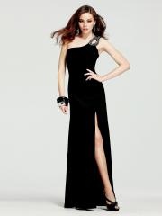 Charming Floor-length Rhinestoned One-shoulder Black Satin Evening Dress