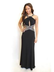 Charming Jewel Neck Floor Length Column Black Chiffon Sequined Accent Evening Dress