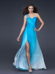 Charming Ombre One Shoulder Neckline Floor Length Side Slit Prom Dresses