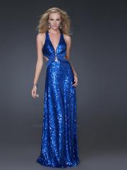 Charming Royal Blue V-Neck Empire Waist Floor Length Sequined Evening Dress