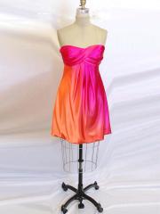 Charming Strapless Short Sheath Fuchsia and Orange Satin Wedding Party Dress
