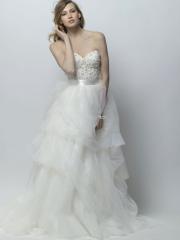 Charming Sweetheart Floral Bodice and Ruffled Skirt A-line Wedding Dress with Taffeta Belt