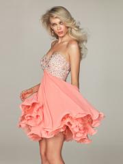 Charming Sweetheart Short A-Line Appliqued Bodice and Pink Ruffled Chiffon Guest Dress