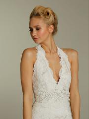 Cheap Lace over Stretch Satin A-Line Bridal Gown Halter Neckline Dress