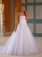 Chic Ball Gown Strapless Chapel Train Satin Tulle Wedding Dress