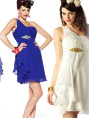 Chic Chiffon Beading One Shoulder Homecoming Dress with Natural Waistline