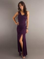 Chic Column Floor Length One-Shoulder Grape Chiffon Slit Brooch Side Evening Dress