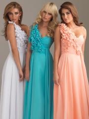Chic Empire Style Floor Length Colorful Draped Chiffon One-Shoulder Floral Bridesmaid Dresses