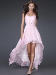 Chic High Low Strapless Sweetheart Poly Chiffon Dress with High Waistline