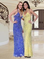 Chic Hot Seller Plunging V-Neck Daffodil or Royal Blue Sequined Ankle-Length Evening Dress