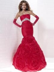 Chic Organza Stylish Trumpet Style Strapless Neckline Sequined Band Full Length Celebrity Dresses