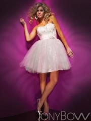 Chic Sequins and Tulle Pink Party Dress by Tony Bowls with Natural Waistline