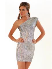 Chic Short Foil Spandex Metallic One Shoulder Homecoming Dress