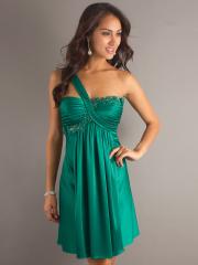 Chic Short One Shoulder Dress with Ruched Bodice With Natural Waistline