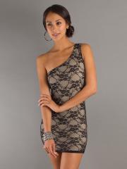 Chic Short One Shoulder Homecoming Print Embroidered Dress with Natural Waistline