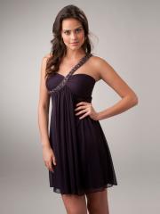 Chic Short One Shoulder Sweetheart Plum Party Dress with Beaded Strap