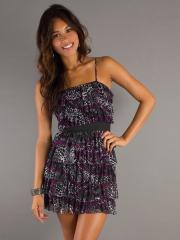 Chic Short Spaghetti Strap Print Layered Dress with Cinched Waistline
