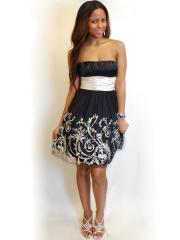 Chic Short Strapless Black and Silver Party Dress with Empire Waistline