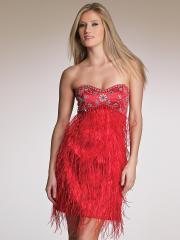 Chic Short Strapless Sweetheart Dress with Beaded Bodice and Feather Skirt
