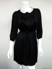Chic Short Three-Quarter Length Sleeves High Neckline Black Taffeta Cocktail Dresses