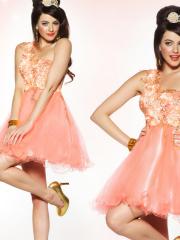 Chic Short Tulle One Shoulder Homecoming Dress with Natural Waistline