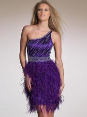 Chic Short one shoulder dress with sequin and feather detail with Natural Waistline