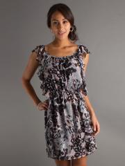 Chic Short printed ruffle dress with cinched waist with Cinched Waistline