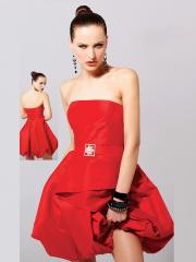 Chic Taffeta Straight Zipper Short Strapless Red Balloon Dress with Natural Waistline