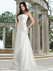 Chic modified a-line gown with a strapless neckline Asymmetrical pleats wrap the bodice Dress