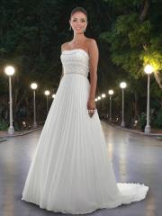 Chiffon Gown with Straight Strapless Neckline Direct Beaded Bust Empire Waist Wedding Dresses