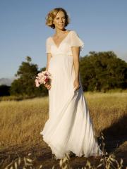 Chiffon Short Sleeve V-Neckline Floor-Length Wedding Dress