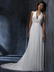Chiffon V-Neck Halter A-Line Wedding Dress with Open Back