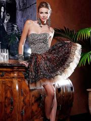 Classic A-line Style Strapless Animal Print Bodice and Rhinestone Skirt Homecoming Dresses