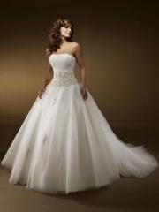 Classic Ball Gown Strapless Cathedral Train Satin Tulle Wedding Dress
