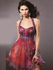 Classic Beaded Halter Neckline Rhinestone Embellishment Flattering A-line Prom Dresses