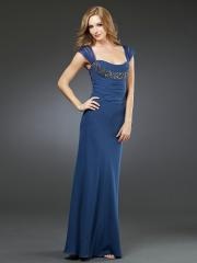 Classic Capped Sleeves Square Neckline Sequined Trim Full Length Evening Dresses